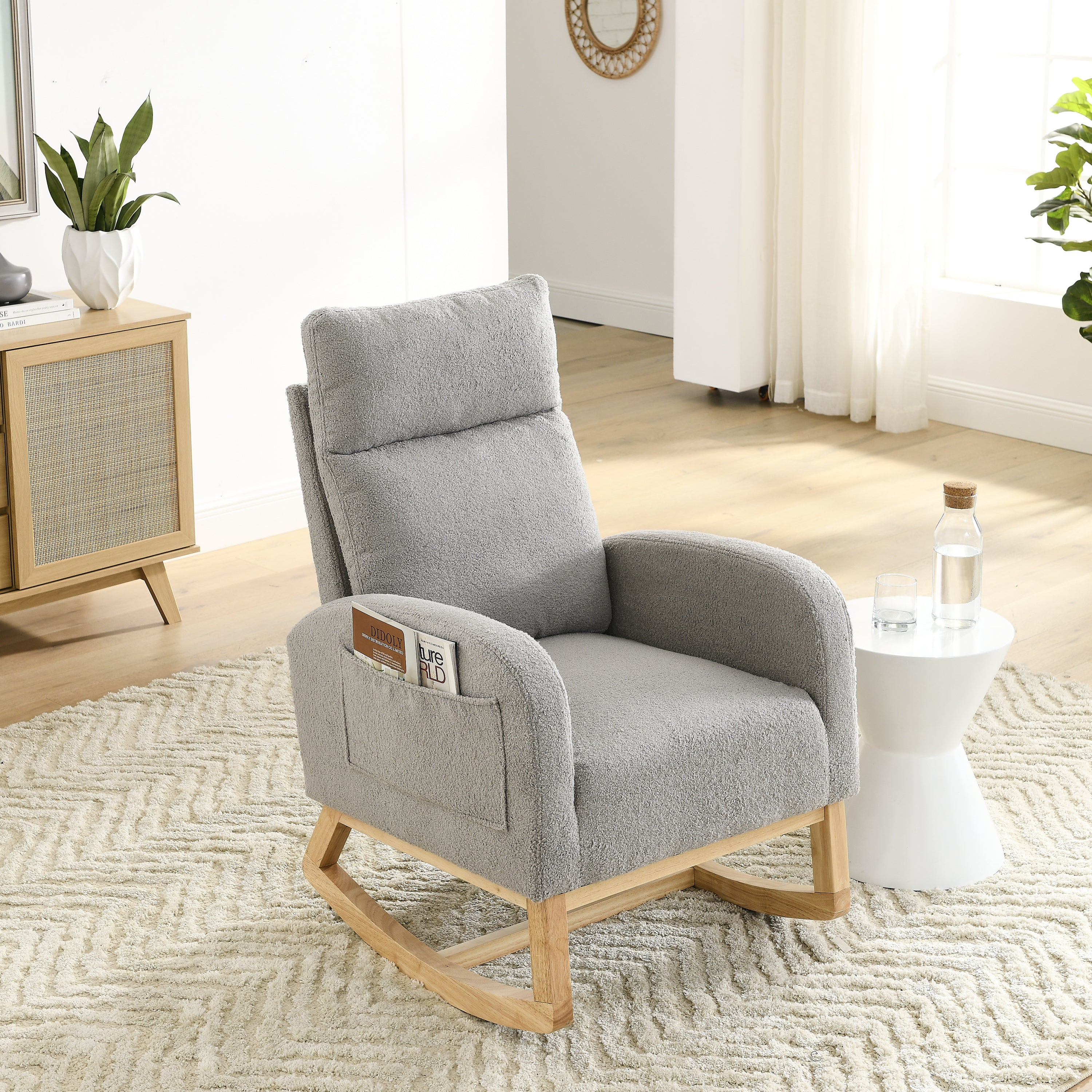 [Video] Welike 27.6'W Modern Accent High Backrest Living Room Lounge Arm Rocking Chair, Two Side Pocket(W83453336)
