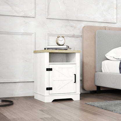 Farmhouse Nightstand , Beside Table with Barn Door, Modern End Side Table with Storage for Bedroom, Office