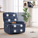 Heat Massage Manual Recliner Chair with Rocker and Swivel in Fabric for Living Room, Blue
