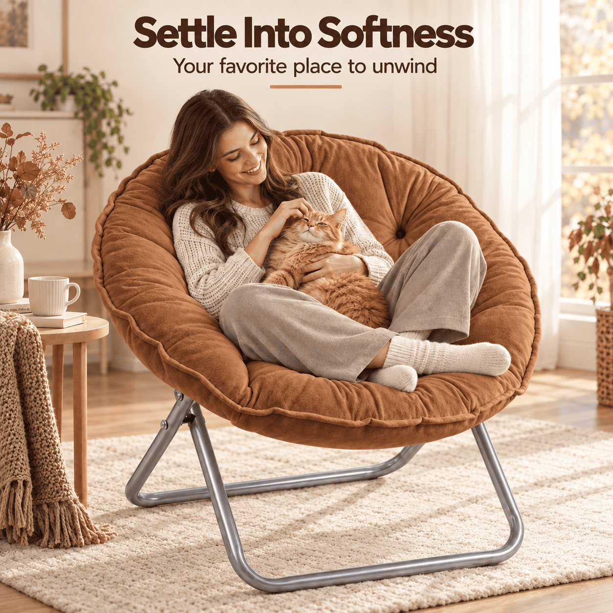 COMHOMA® Foldable Cozy Saucer Chair, Faux Fur XL Circle Chair CH338