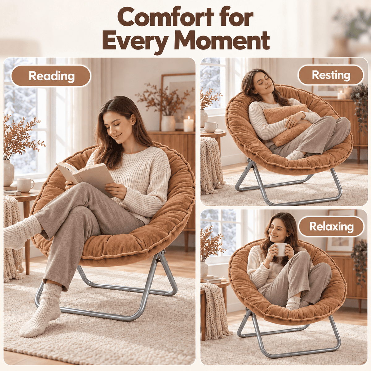 COMHOMA® Foldable Cozy Saucer Chair, Faux Fur XL Circle Chair CH338