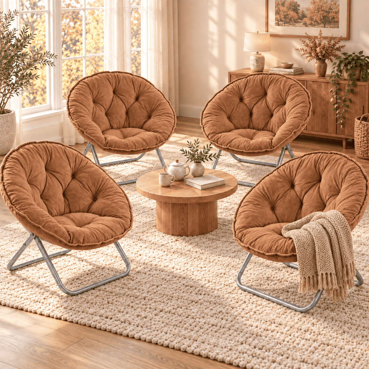 COMHOMA® Foldable Cozy Saucer Chair, Faux Fur XL Circle Chair CH338