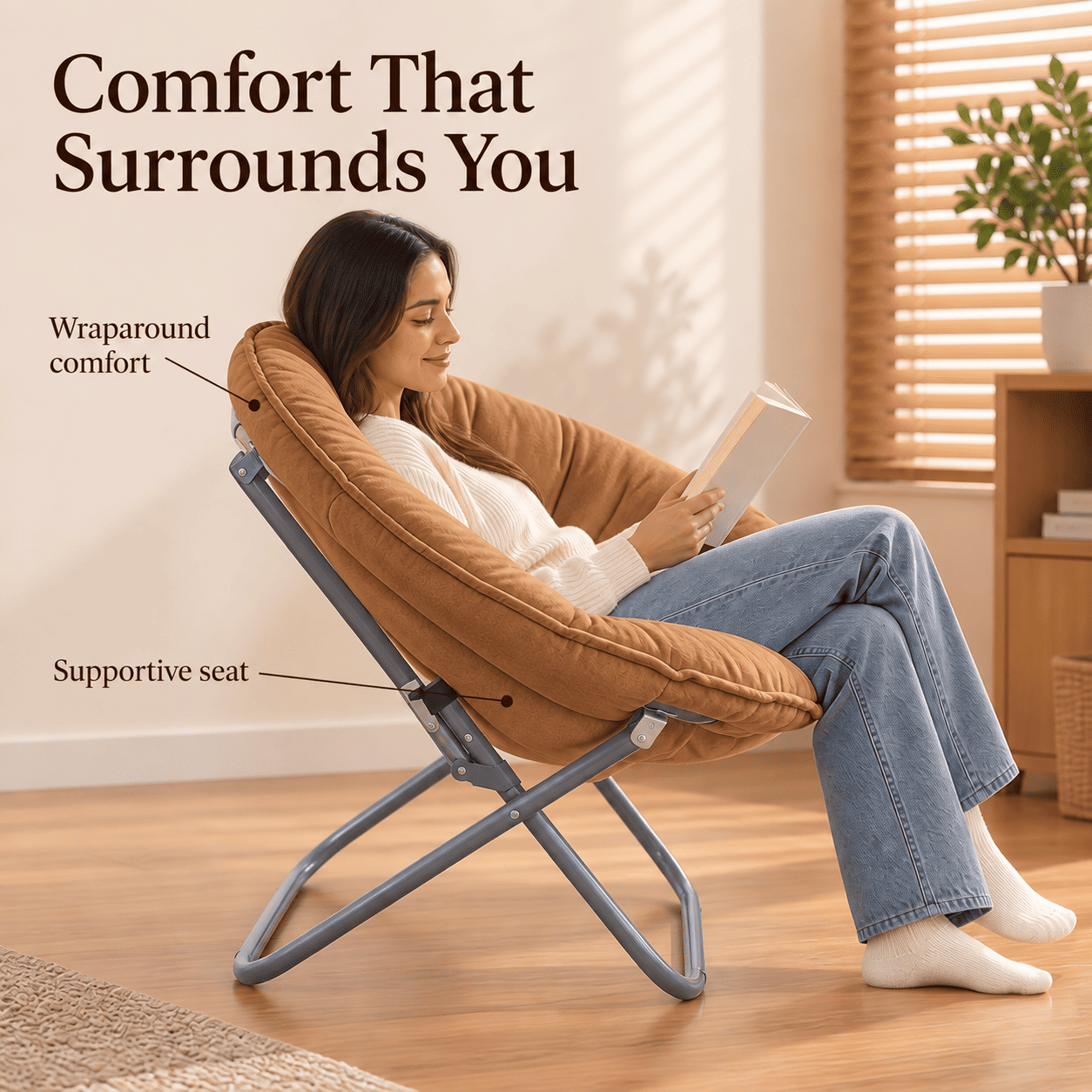 COMHOMA® Foldable Cozy Saucer Chair, Faux Fur XL Circle Chair CH338