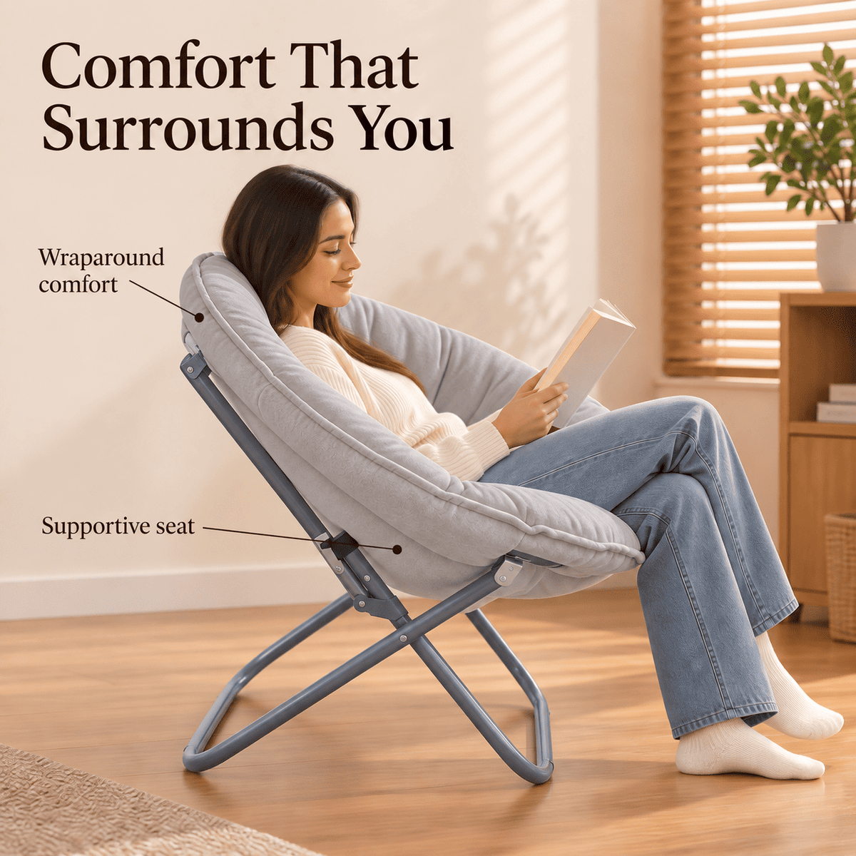 COMHOMA® Foldable Cozy Saucer Chair, Faux Fur XL Circle Chair CH338