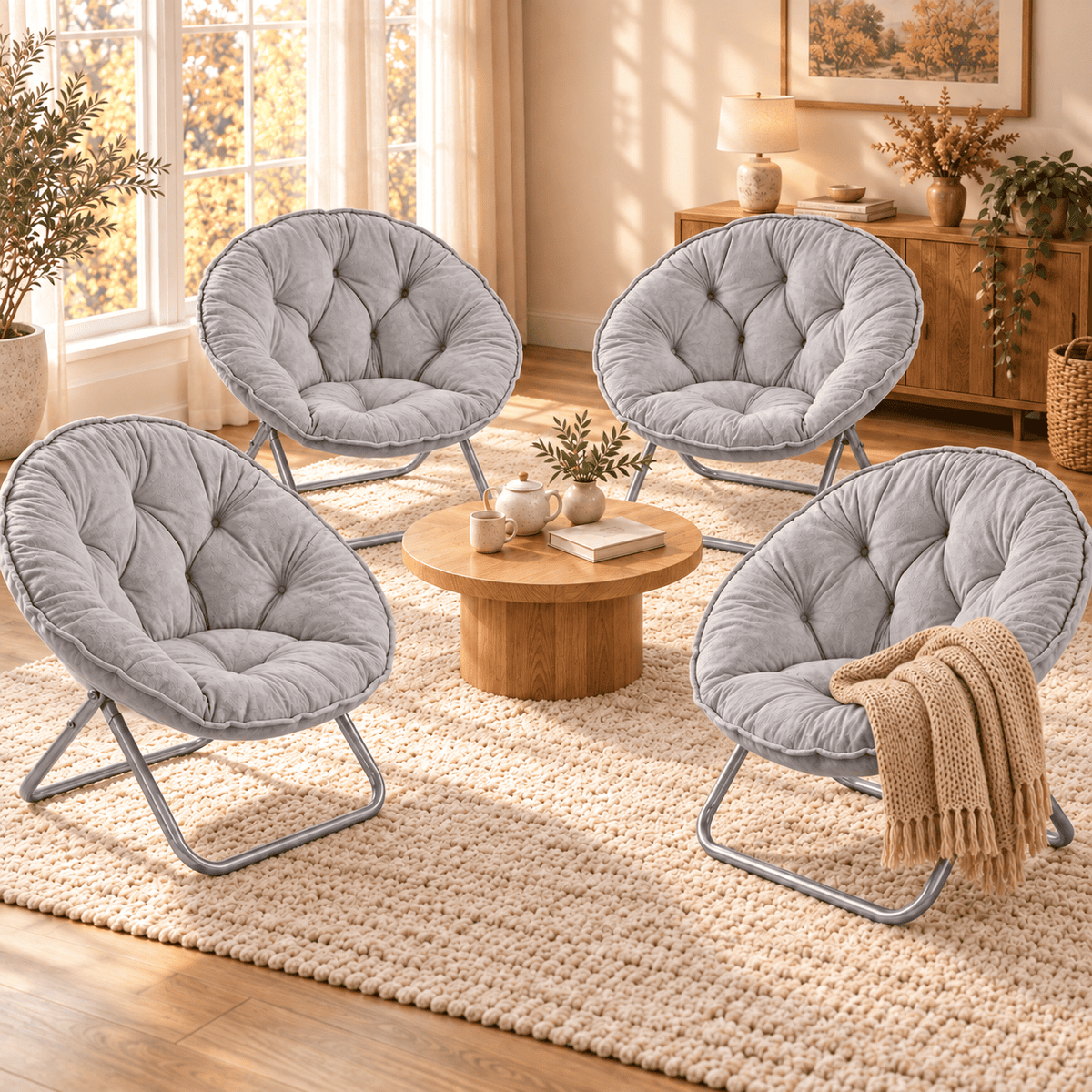 COMHOMA® Foldable Cozy Saucer Chair, Faux Fur XL Circle Chair CH338