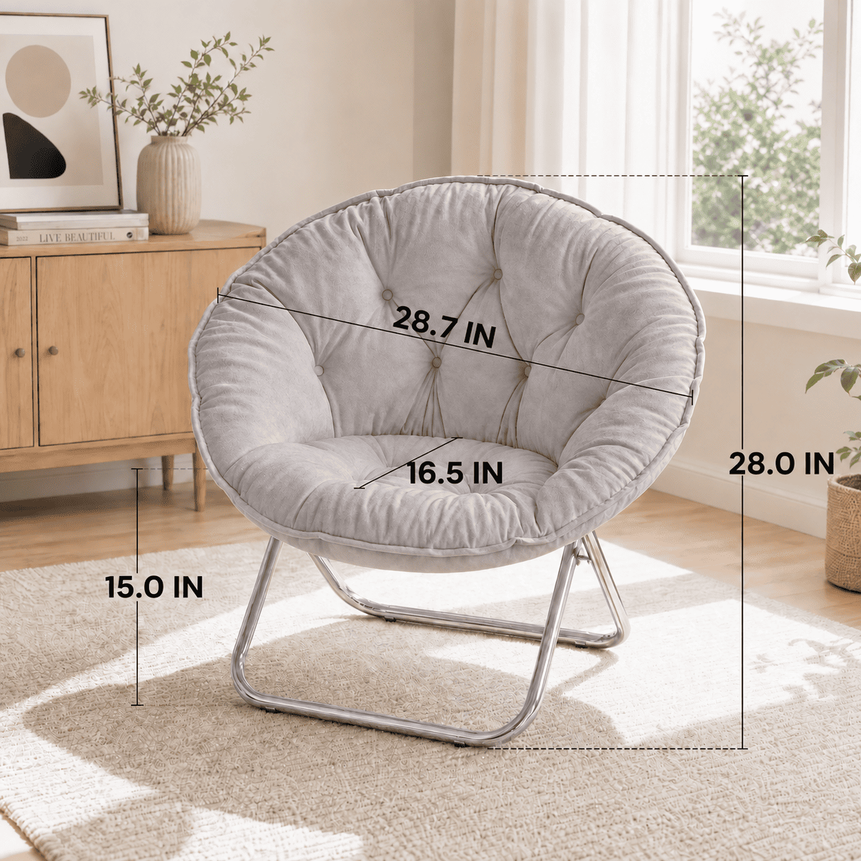 COMHOMA® Foldable Cozy Saucer Chair, Faux Fur XL Circle Chair CH338