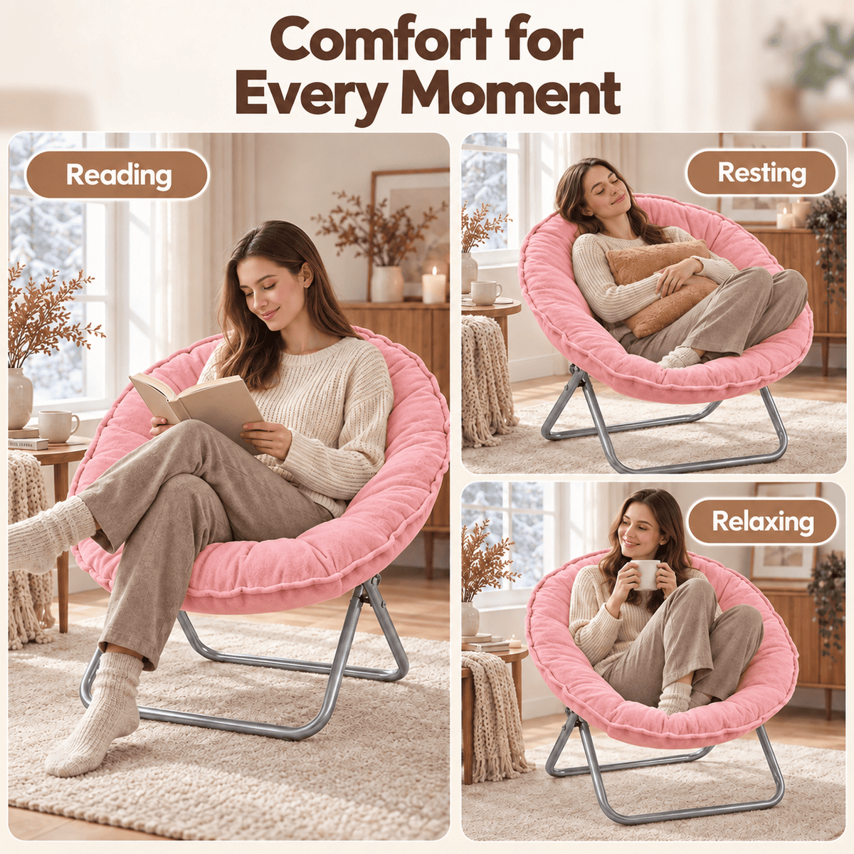 COMHOMA® Foldable Cozy Saucer Chair, Faux Fur XL Circle Chair CH338