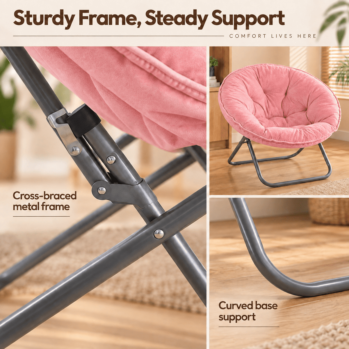 COMHOMA® Foldable Cozy Saucer Chair, Faux Fur XL Circle Chair CH338