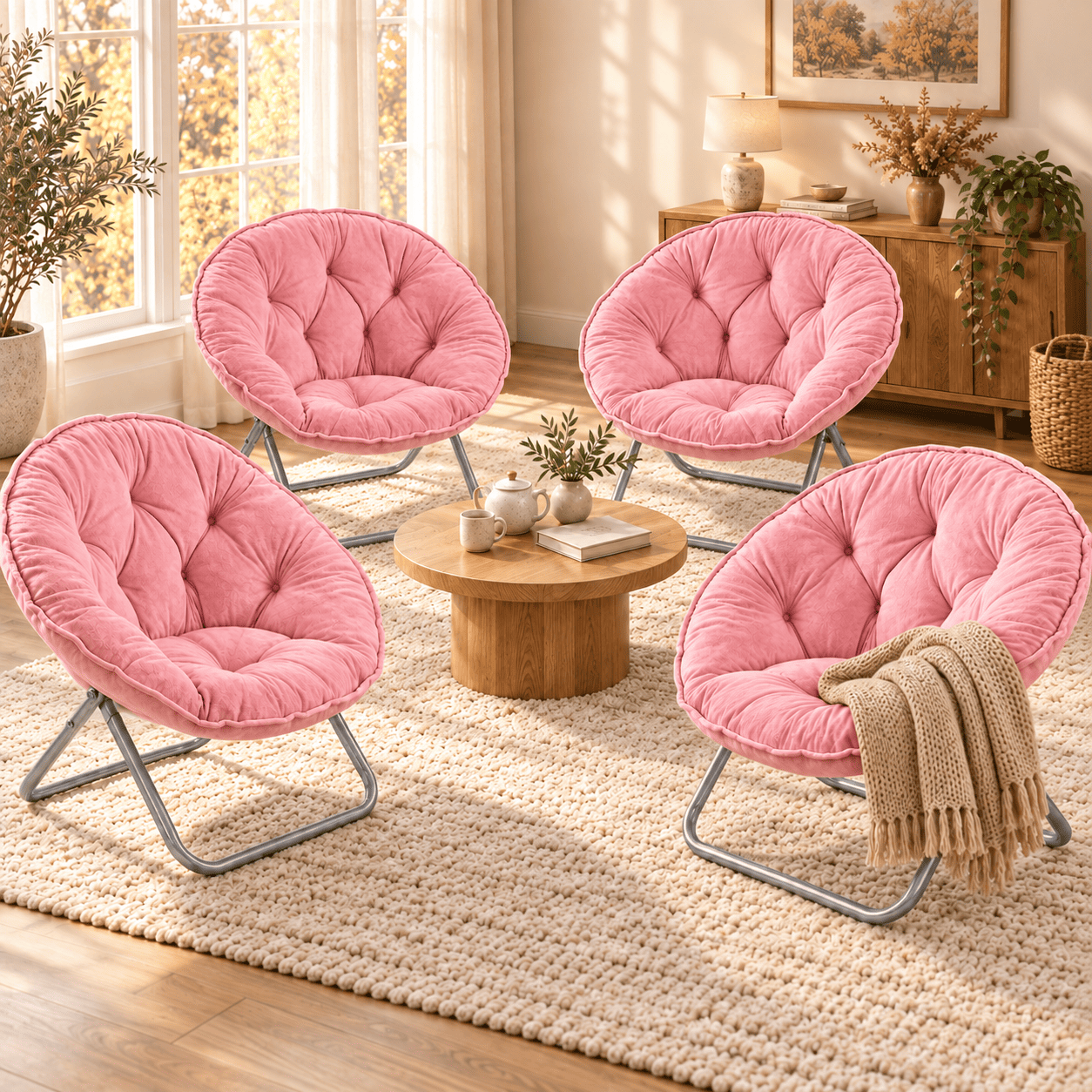 COMHOMA® Foldable Cozy Saucer Chair, Faux Fur XL Circle Chair CH338