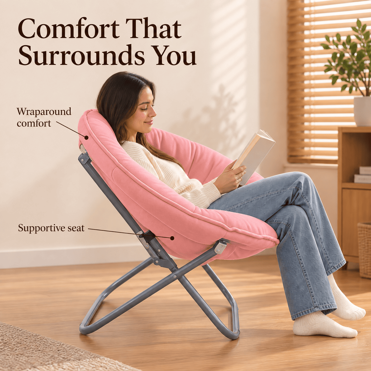 COMHOMA® Foldable Cozy Saucer Chair, Faux Fur XL Circle Chair CH338