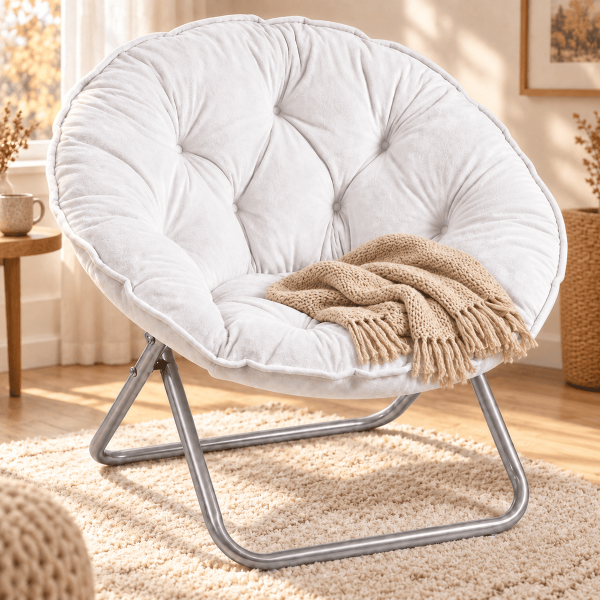 COMHOMA® Foldable Cozy Saucer Chair, Faux Fur XL Circle Chair CH338