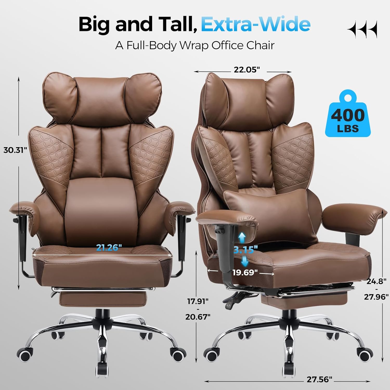 COMHOMA Upgraded Big and Tall Office Chair 400LBS with Pillow, Adjustable Armrest CH510