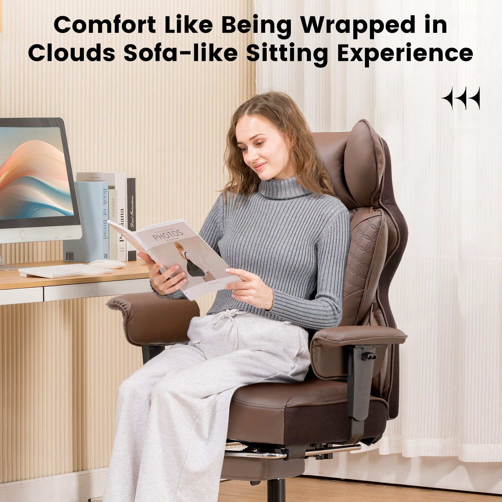 COMHOMA Upgraded Big and Tall Office Chair 400LBS with Pillow & Adjustable Armrest CH510/CH511