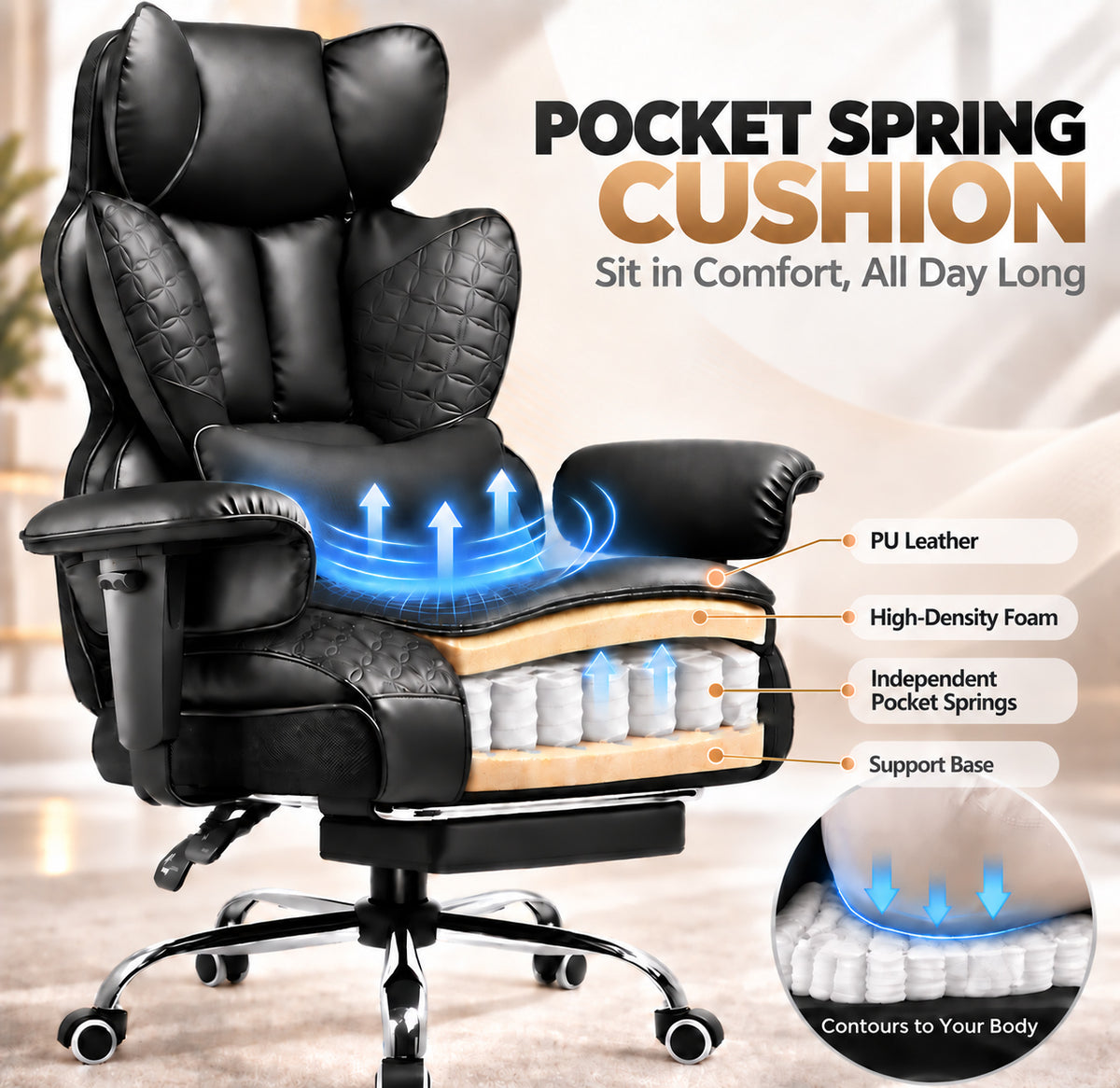COMHOMA® Upgraded Big and Tall Office Chair 400LBS with Pillow & Adjustable Armrest CH510/CH511