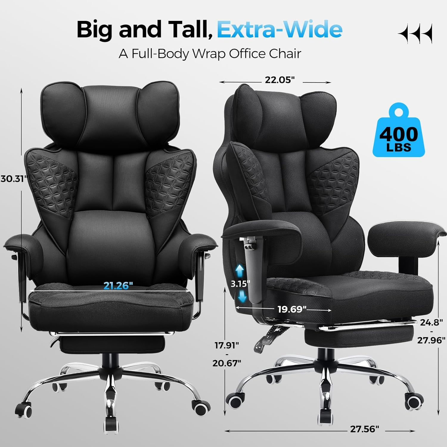 COMHOMA Upgraded Big and Tall Office Chair 400LBS with Pillow, Adjustable Armrest CH510/CH511