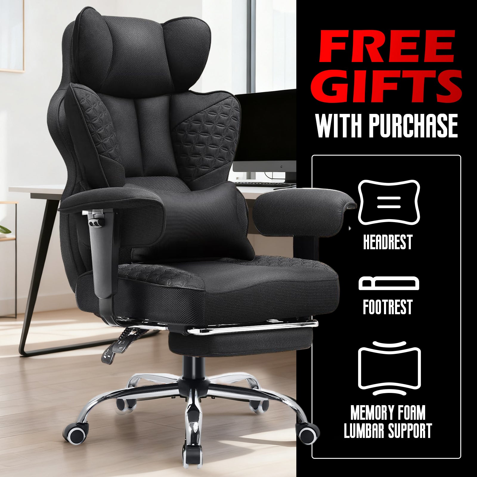 COMHOMA Upgraded Big and Tall Office Chair 400LBS with Pillow, Adjustable Armrest CH510