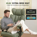 Man sitting comfortably in an ergonomic office chair with a 23.62-inch extra-wide seat allowing any sitting position, featuring comparisons labeled "Others" and "Our" showing wider seat design, promoting COMHOMA office chair from collections including Office Chairs, Big and Tall Office Chair, and Executive Office Chair.