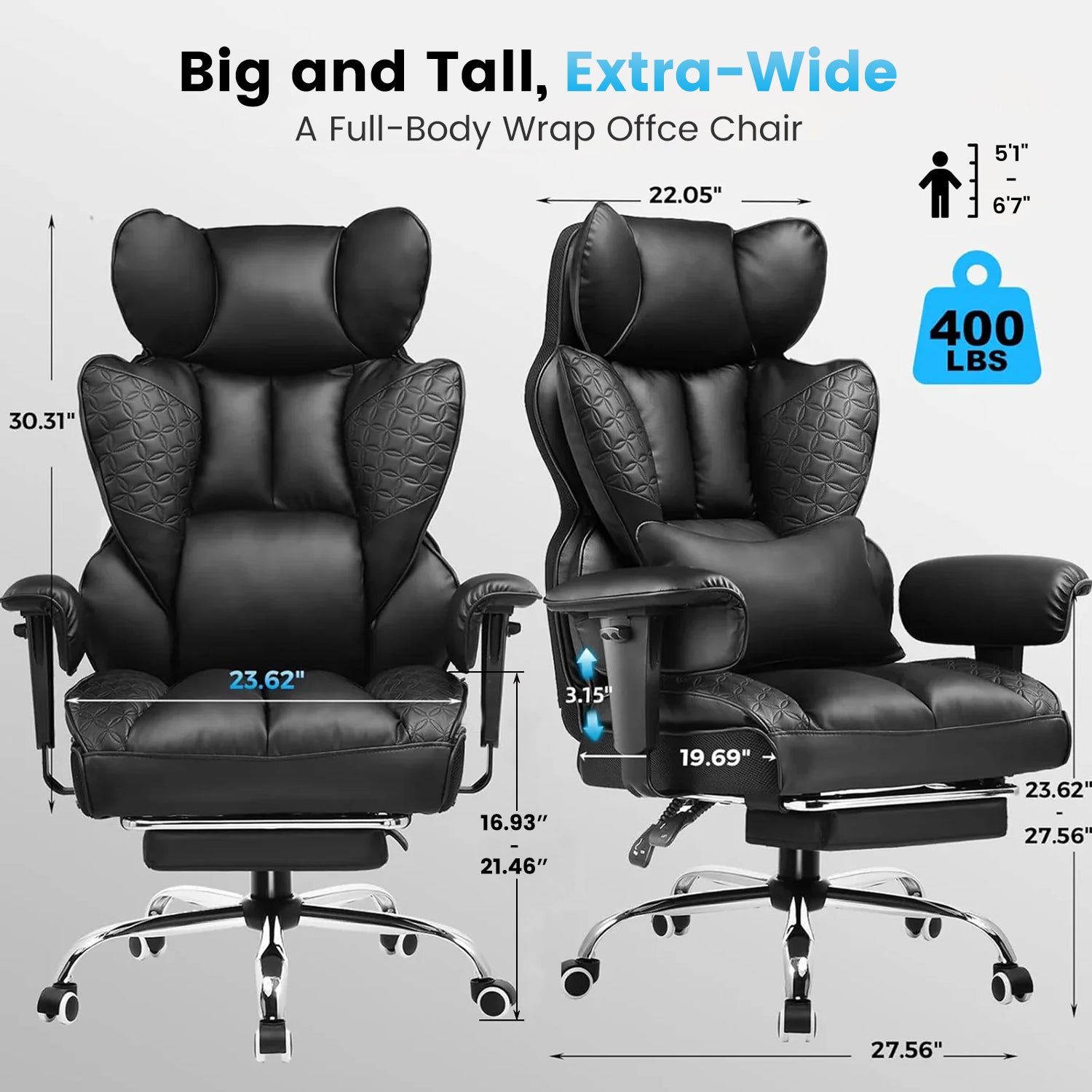 COMHOMA® Upgraded Big and Tall Office Chair 400LBS with Pillow