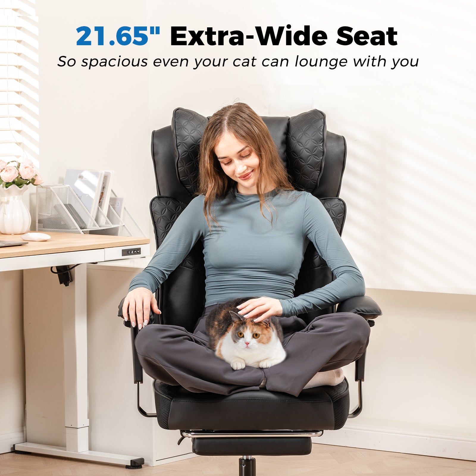 COMHOMA Upgraded Big and Tall Office Chair 400LBS with Pillow, Adjustable Armrest CH510