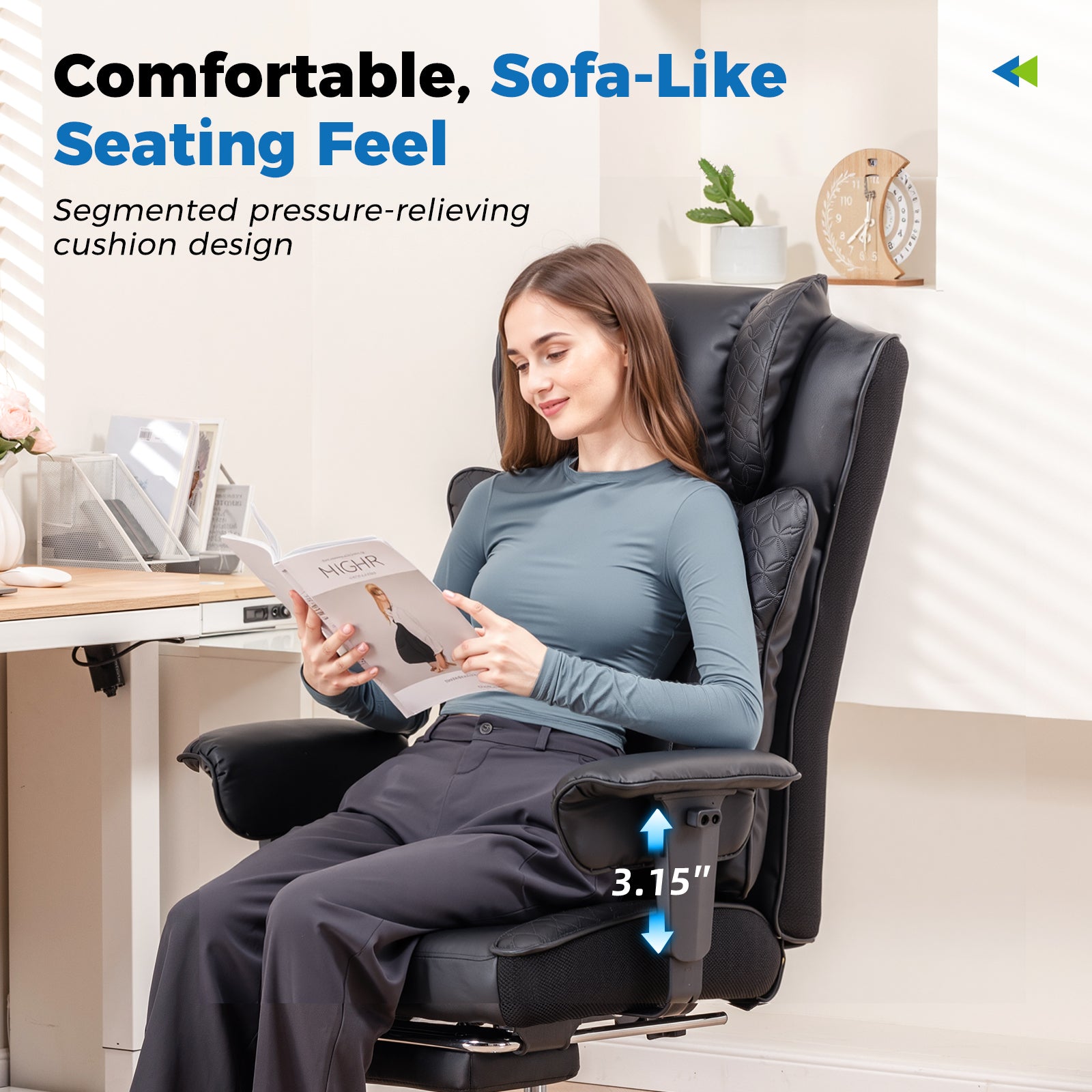 COMHOMA Upgraded Big and Tall Office Chair 400LBS with Pillow, Adjustable Armrest CH510