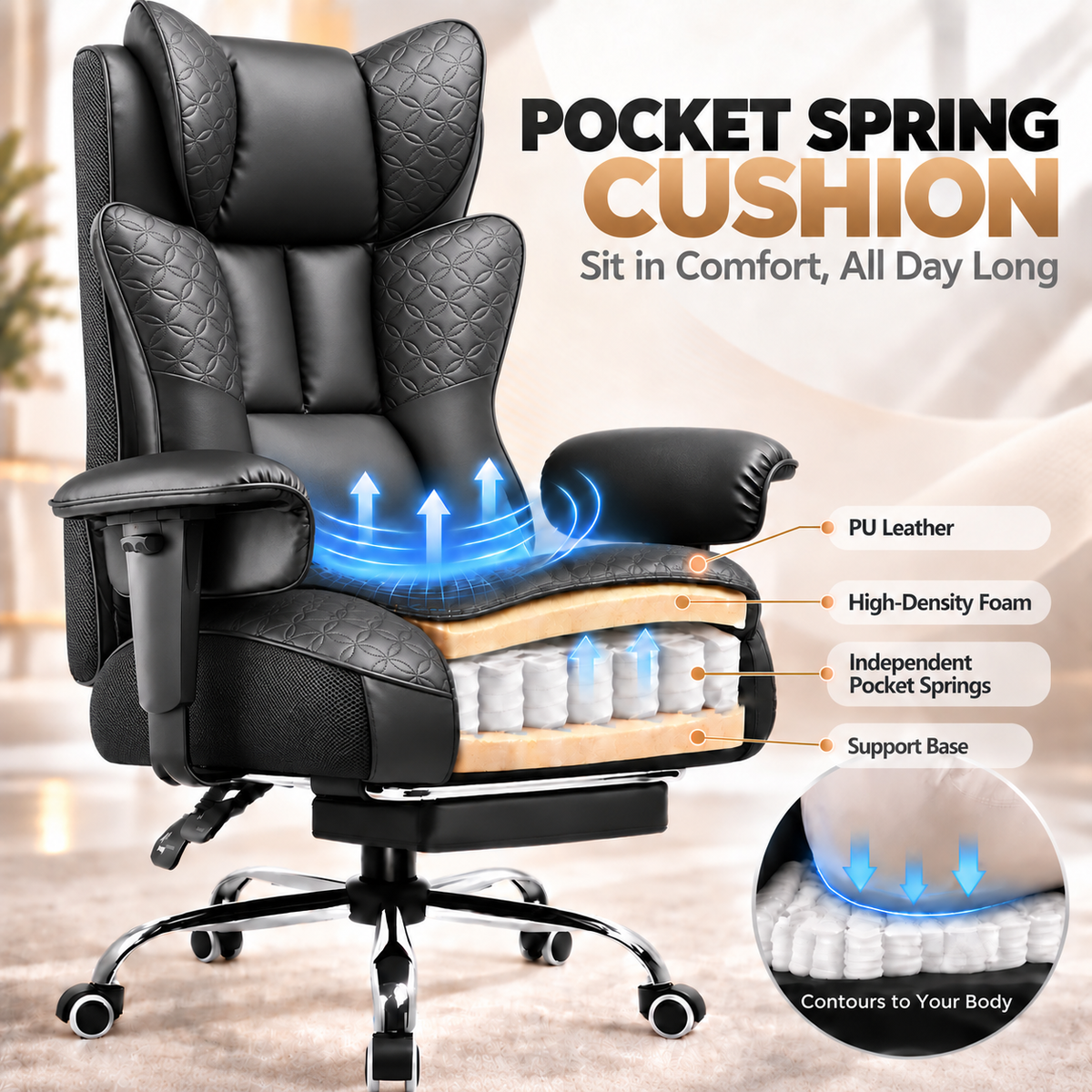COMHOMA® Big Headrest 400LBS Big and Tall Office Chair CH610