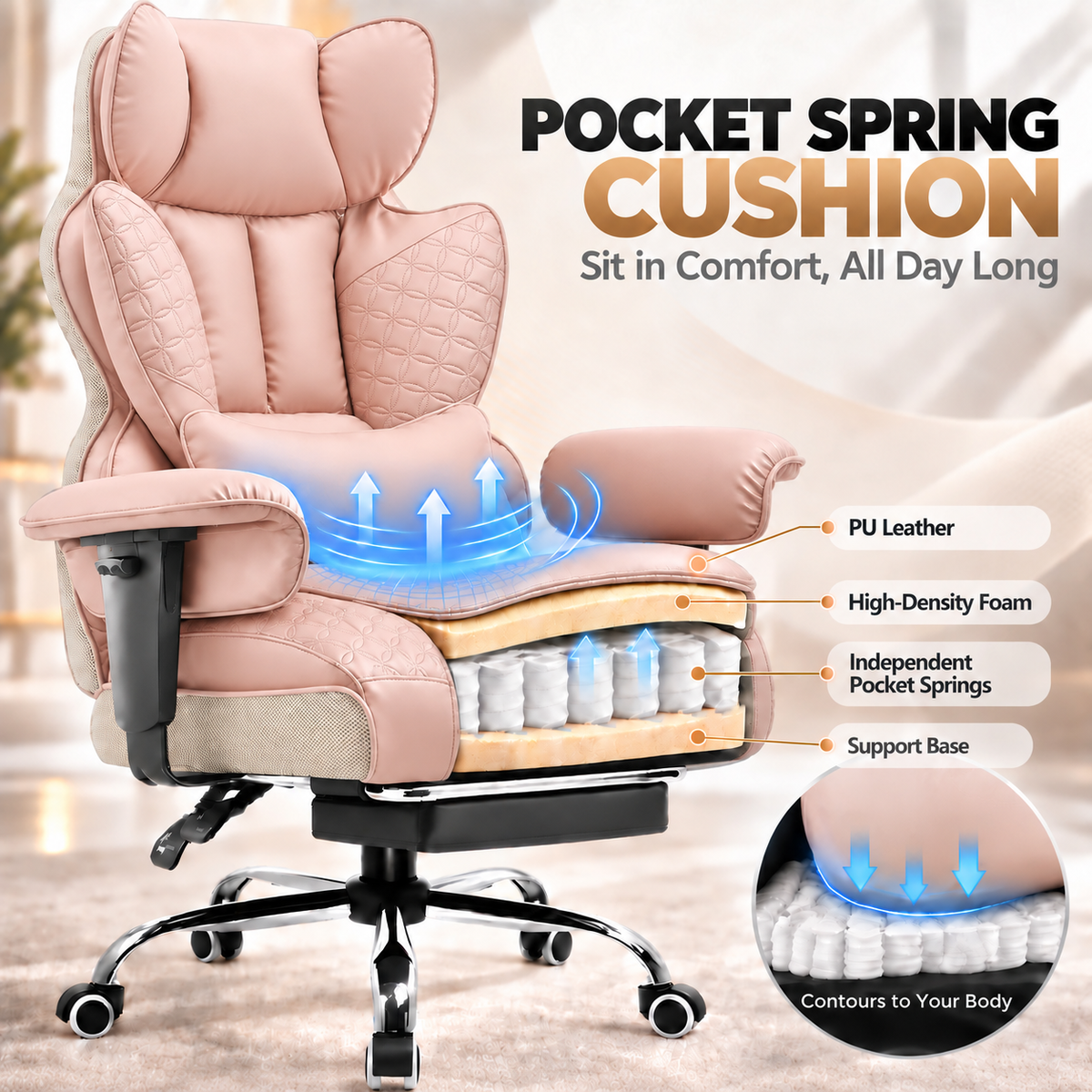COMHOMA® Upgraded Big and Tall Office Chair 400LBS with Pillow & Adjustable Armrest CH510/CH511