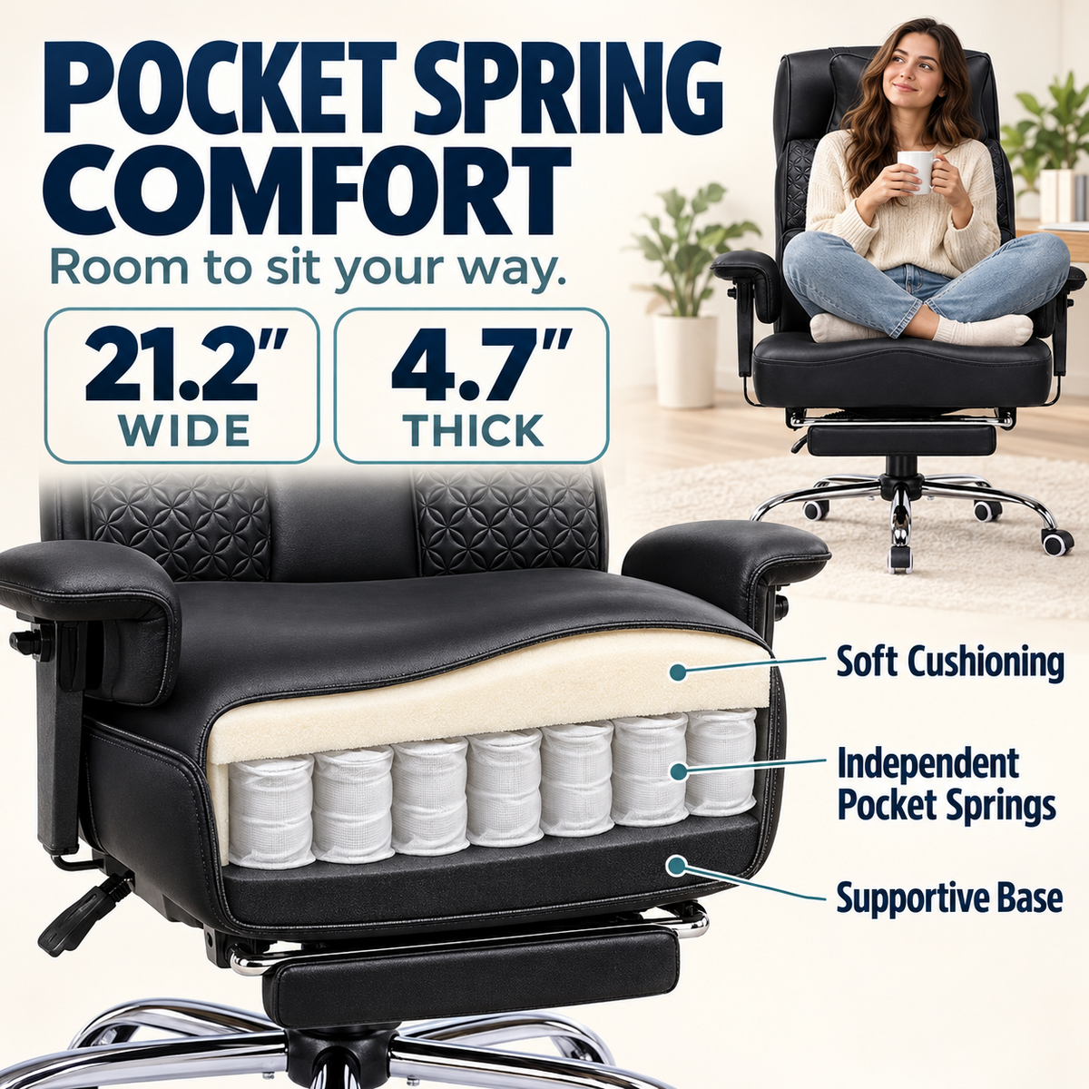 Cloudrest Pro® Big Tall Office Chair 400lbs with Built-In Lumbar Support, Footrest & Pillow CH620-SP