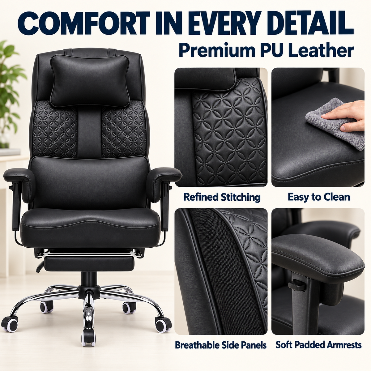 Cloudrest Pro® Big Tall Office Chair 400lbs with Built-In Lumbar Support, Footrest & Pillow CH620-SP
