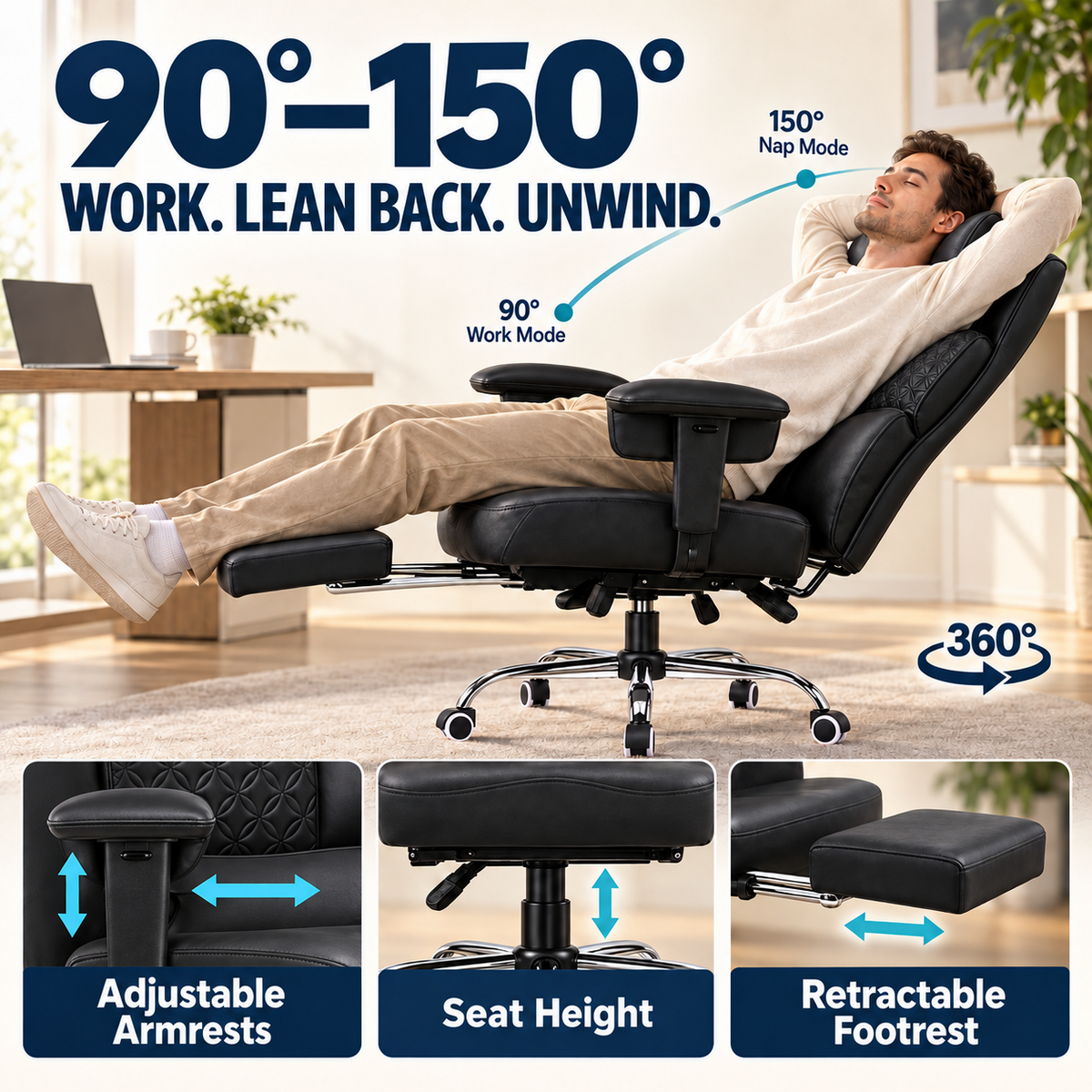 Cloudrest Pro® Big Tall Office Chair 400lbs with Built-In Lumbar Support, Footrest & Pillow CH620-SP