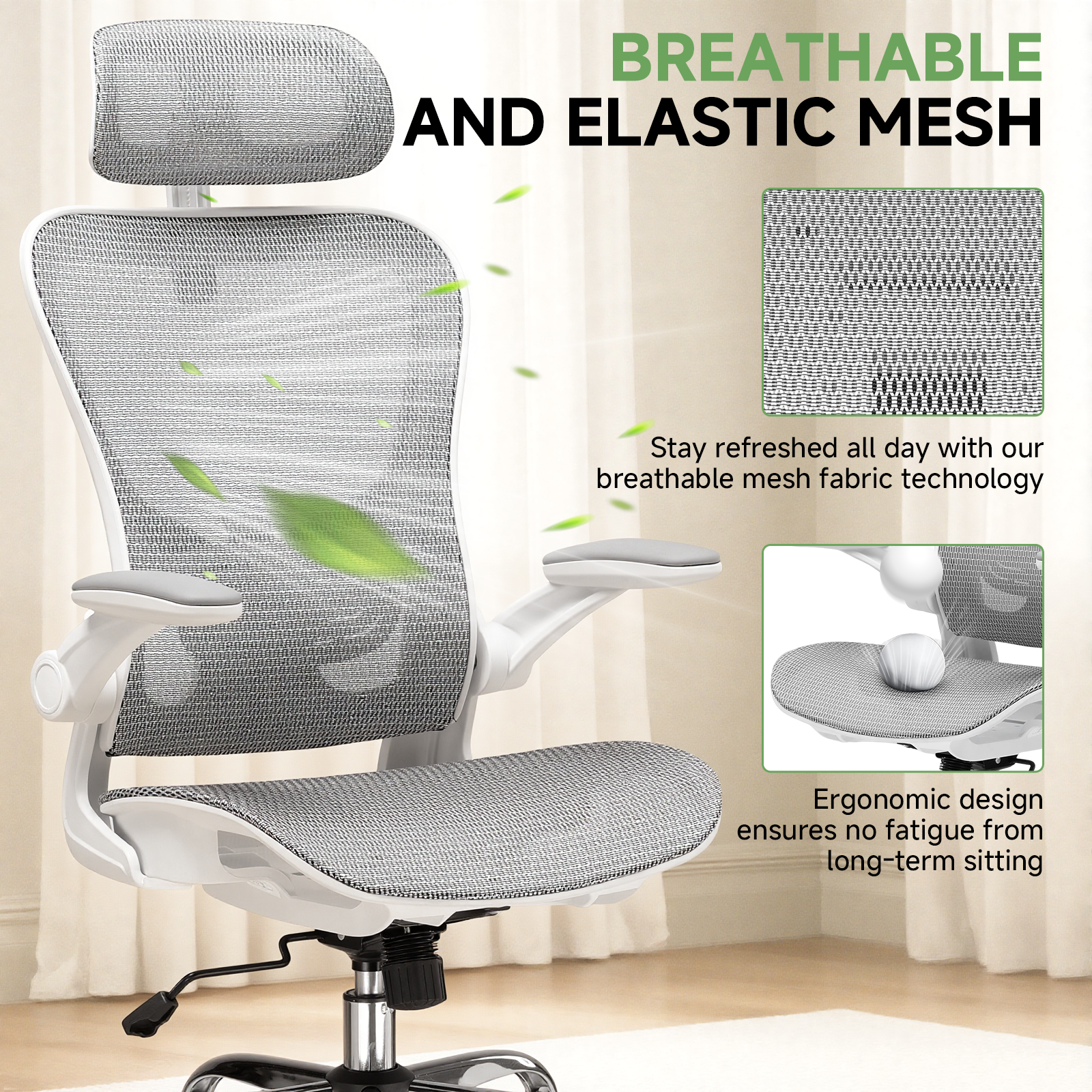 COMHOMA Rocking Mesh Office Chair with 3D Armrests and Headrest CH90