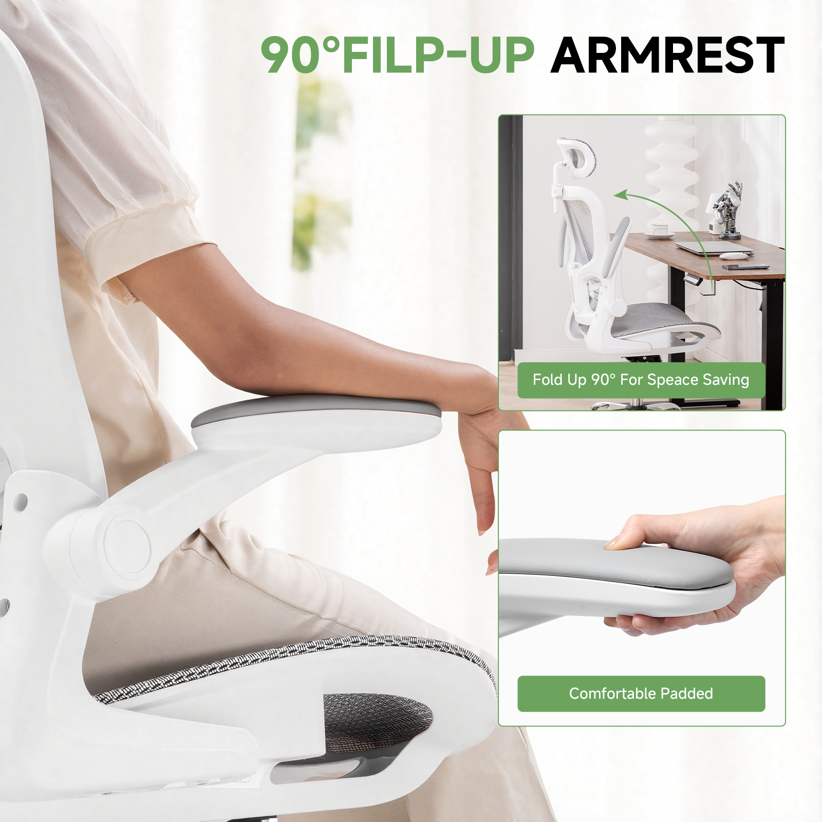 COMHOMA Rocking Mesh Office Chair with 3D Armrests and Headrest CH90