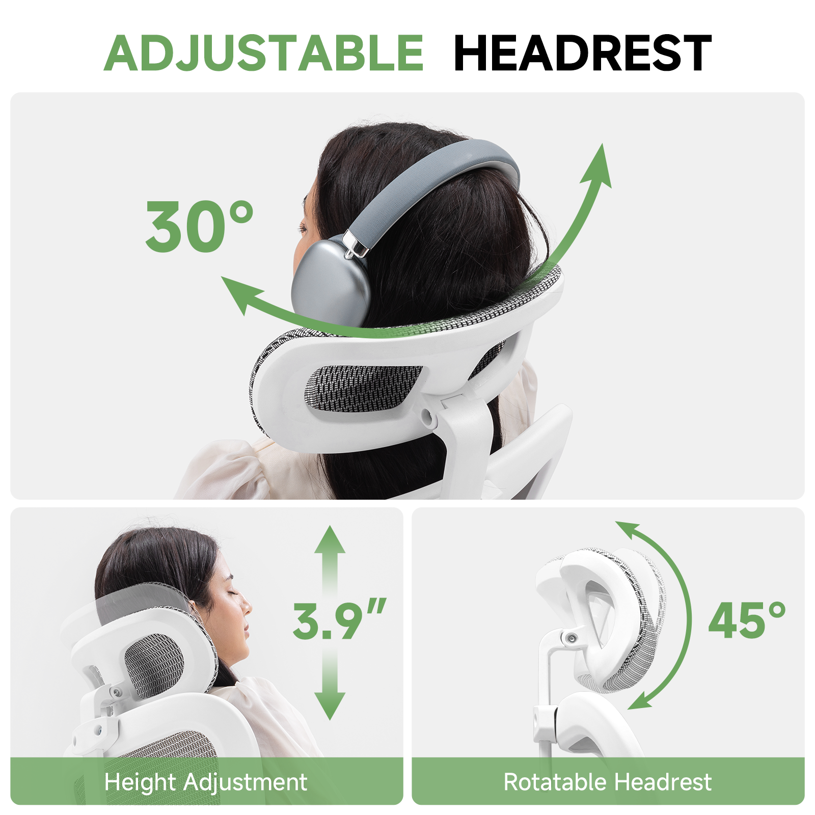 COMHOMA Rocking Mesh Office Chair with 3D Armrests and Headrest CH90