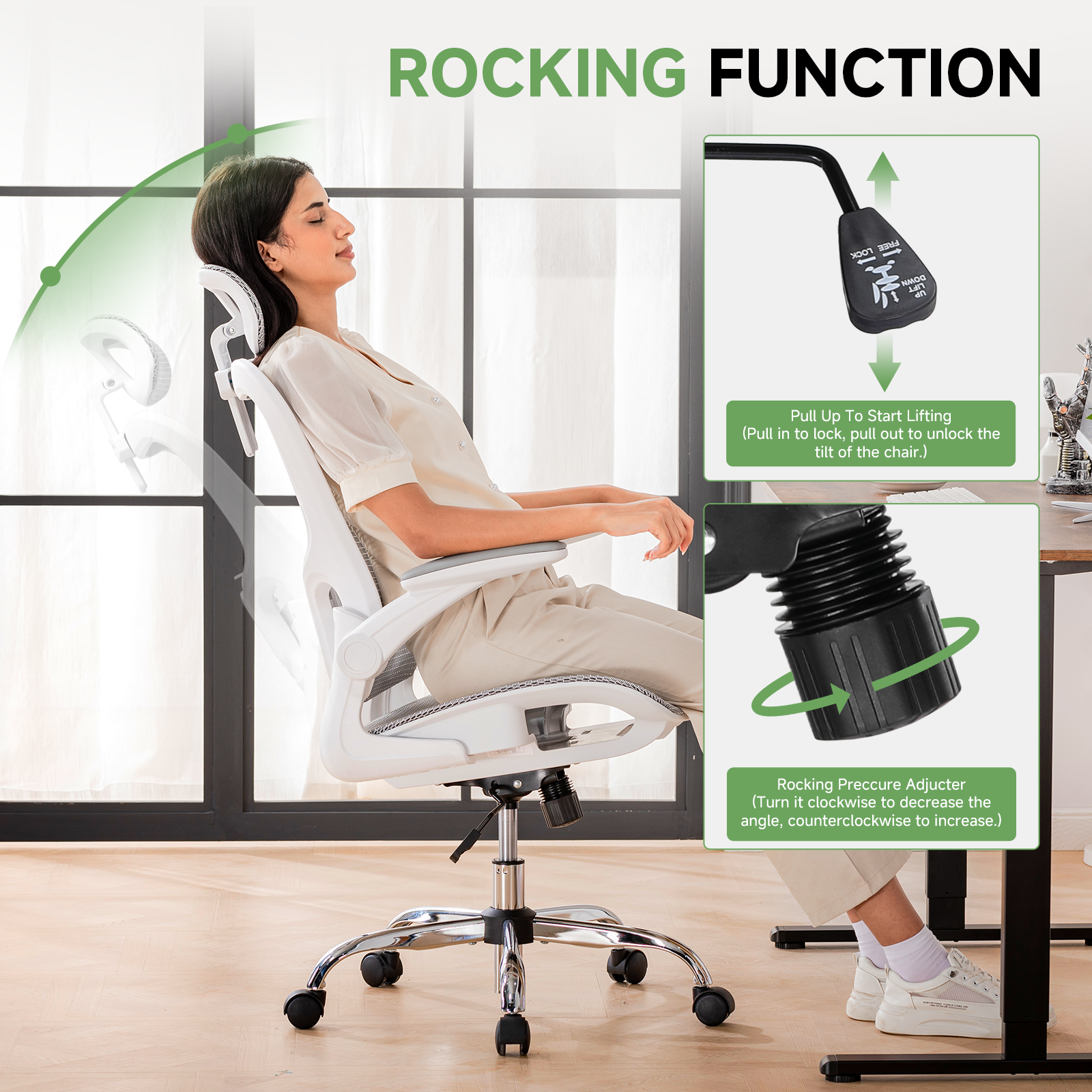 COMHOMA Rocking Mesh Office Chair with 3D Armrests and Headrest CH90