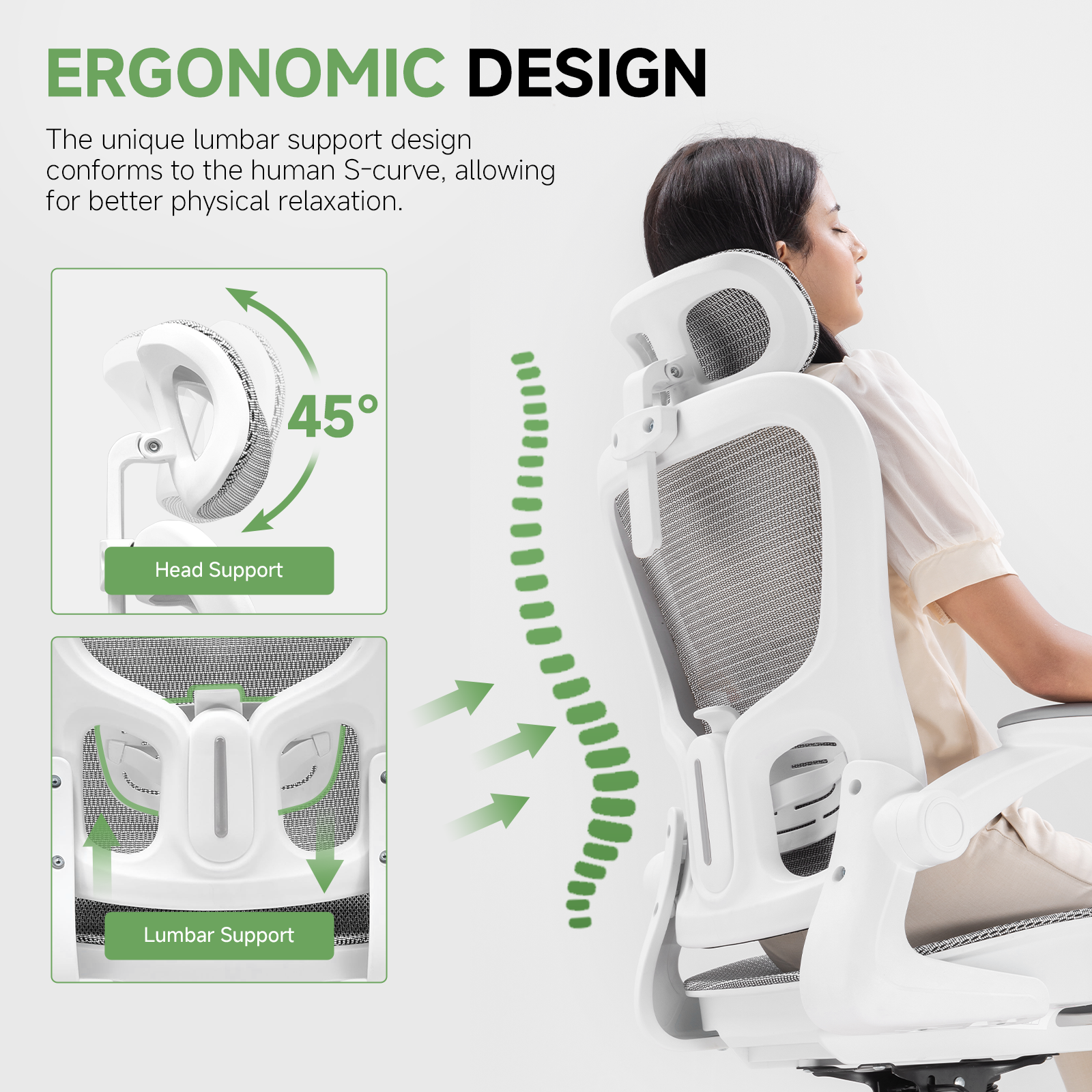 COMHOMA Rocking Mesh Office Chair with 3D Armrests and Headrest CH90