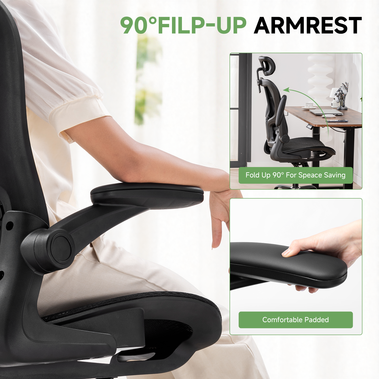 COMHOMA Rocking Mesh Office Chair with 3D Armrests and Headrest CH90