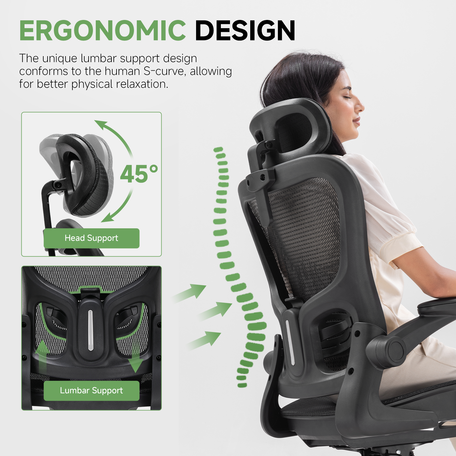 COMHOMA Rocking Mesh Office Chair with 3D Armrests and Headrest CH90