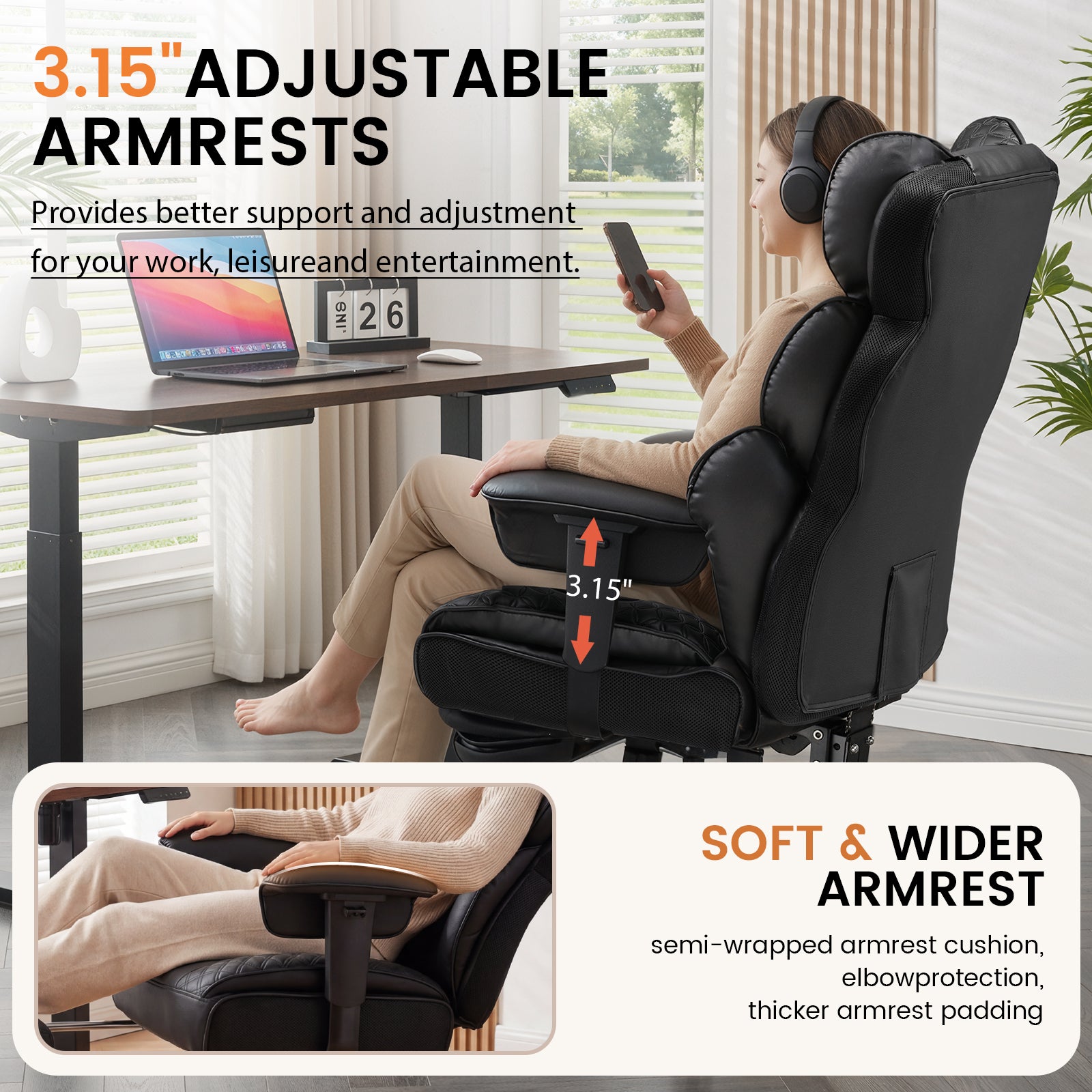 GTPLAYER Big and Tall Office Chair, 90°-150° Recline High Back CH910