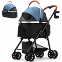 COMHOMA® Foldable Pet Stroller with Weather Cover, Storage Basket & Cup Holder for Small-Med Dogs & Cats CHPET