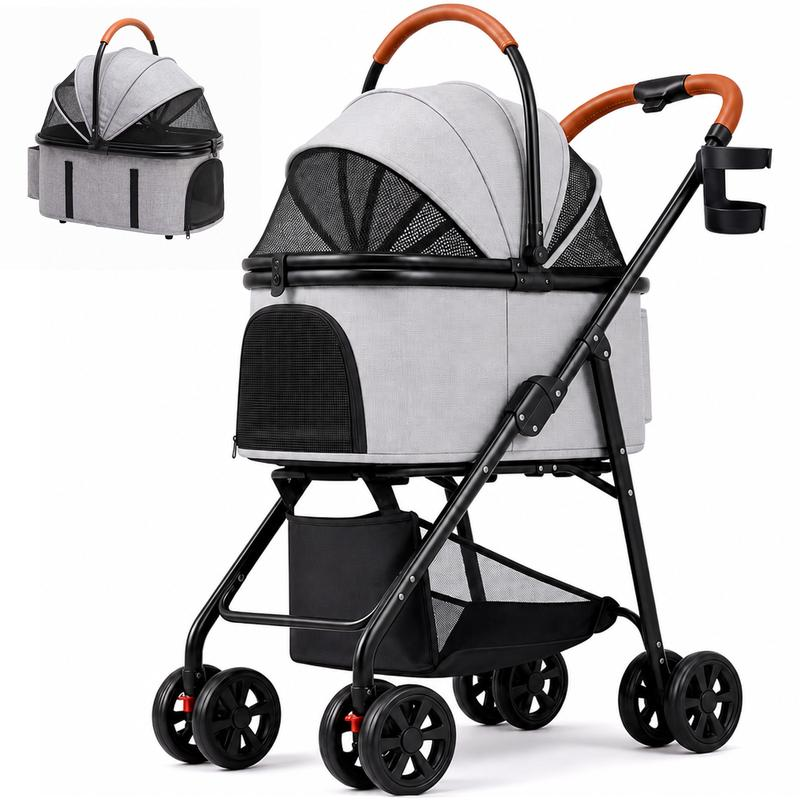 COMHOMA® Foldable Pet Stroller with Weather Cover, Storage Basket & Cup Holder for Small-Med Dogs & Cats CHPET