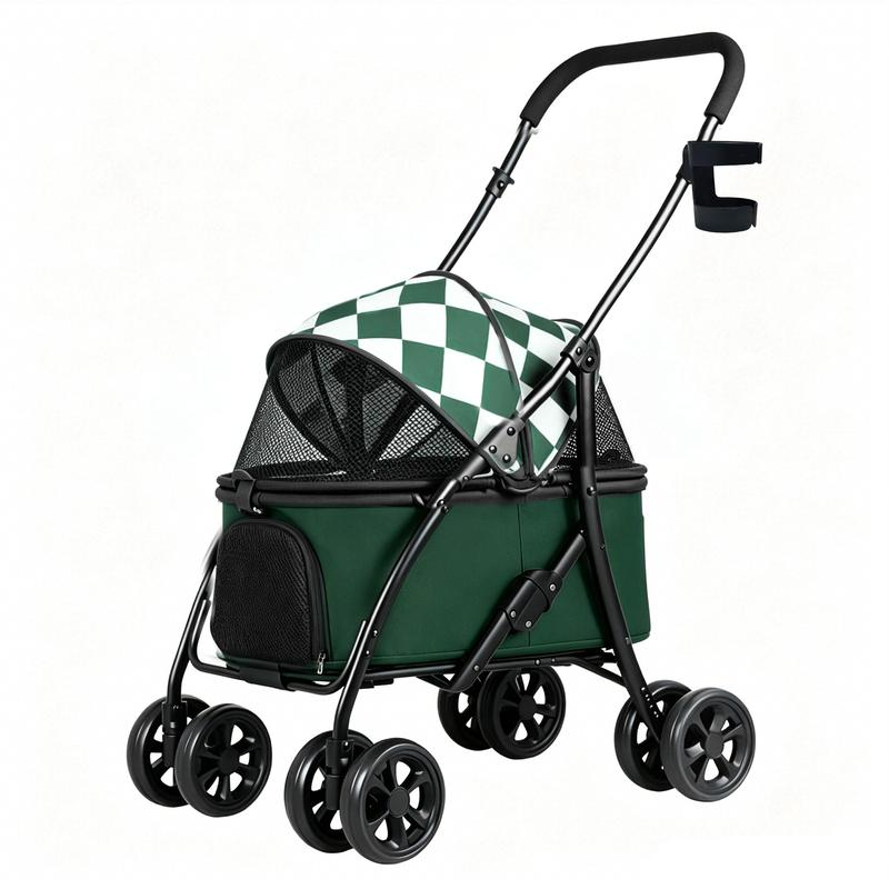 COMHOMA® Foldable Pet Stroller with Weather Cover, Storage Basket & Cup Holder for Small-Med Dogs & Cats CHPET