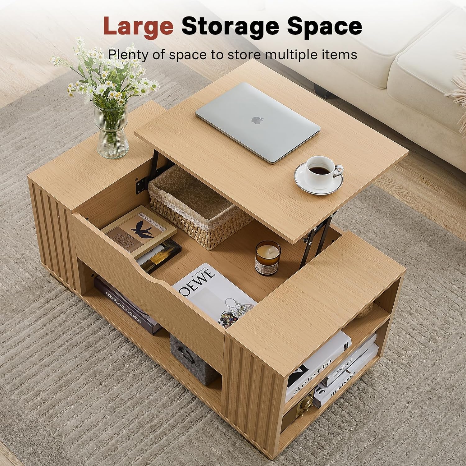 COMHOMA Coffee Table with Lifting Top & Hidden Storage