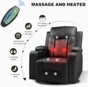 COMHOMA PU Massage Recliner with Swivel, Heat & Cup Holders H7134