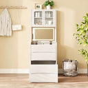 3-in-1 Vanity Table with LED Mirror & Storage Stool, Flip Top Makeup Dressing Table with Adjustable Lights, 5 Storage Spaces Cosmetic Organizer for Bedroom