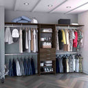 Plego 69'W - 118'W Drawers Closet System, Five Shelves, Four Hanging Rods, Three Drawers -Dark Walnut