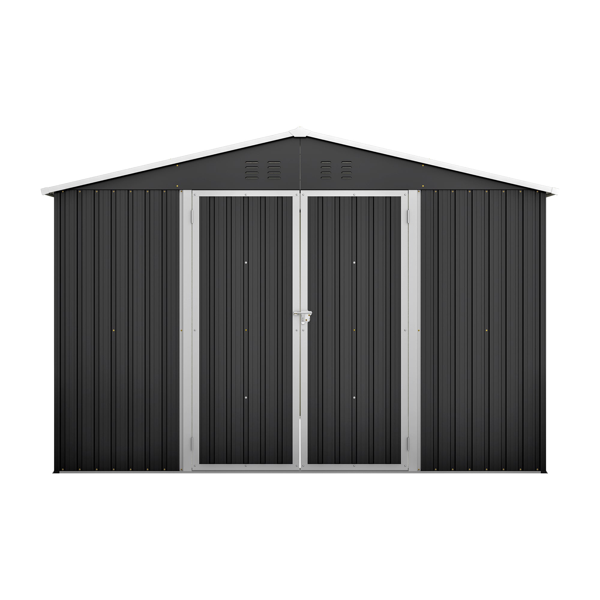 10x10 FT Large Outdoor Metal Storage Shed - Updated Heavy-Duty Frame & Lockable Double Doors, All-Weather Utility Garden Shed for Backyard, Lawn, Patio Tools & Equipment, Black