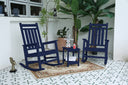 All Weather Rocking Chair Set with Side Table, 3-Piece Rocking Chair Set with Wood-Texture, Navy Blue(includes 2 Rocking Chairs and 1 Table)