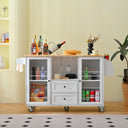 Mobile Kitchen Island Storage Trolley Cart on Wheels with Dropleaf Top, Towel/Spice Rack,2 Drawers, 2-Door Cabinet, White