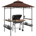 Outsunny 8' x 5' Grill Gazebo, 2-Tier Outdoor BBQ Gazebo with 2 Side Shelves, Storage Baskets and Ceiling Hook, Dark Brown