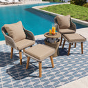 K&K 5 Pieces Patio Furniture Chair Sets, Patio Conversation Set With Wicker Cool Bar Table, Ottomans,Outdoor Furniture Bistro Sets for Porch,Backyard,Balcony,Poolside Brown