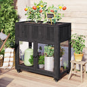 TOPMAX Patio 35.4''x17.7''x37.4'' Mini Wood Cold Frame, Compact 2 Doors Garden Greenhouse with Wheels, Raised Bed with Liner for Indoor Outdoor Use, Black